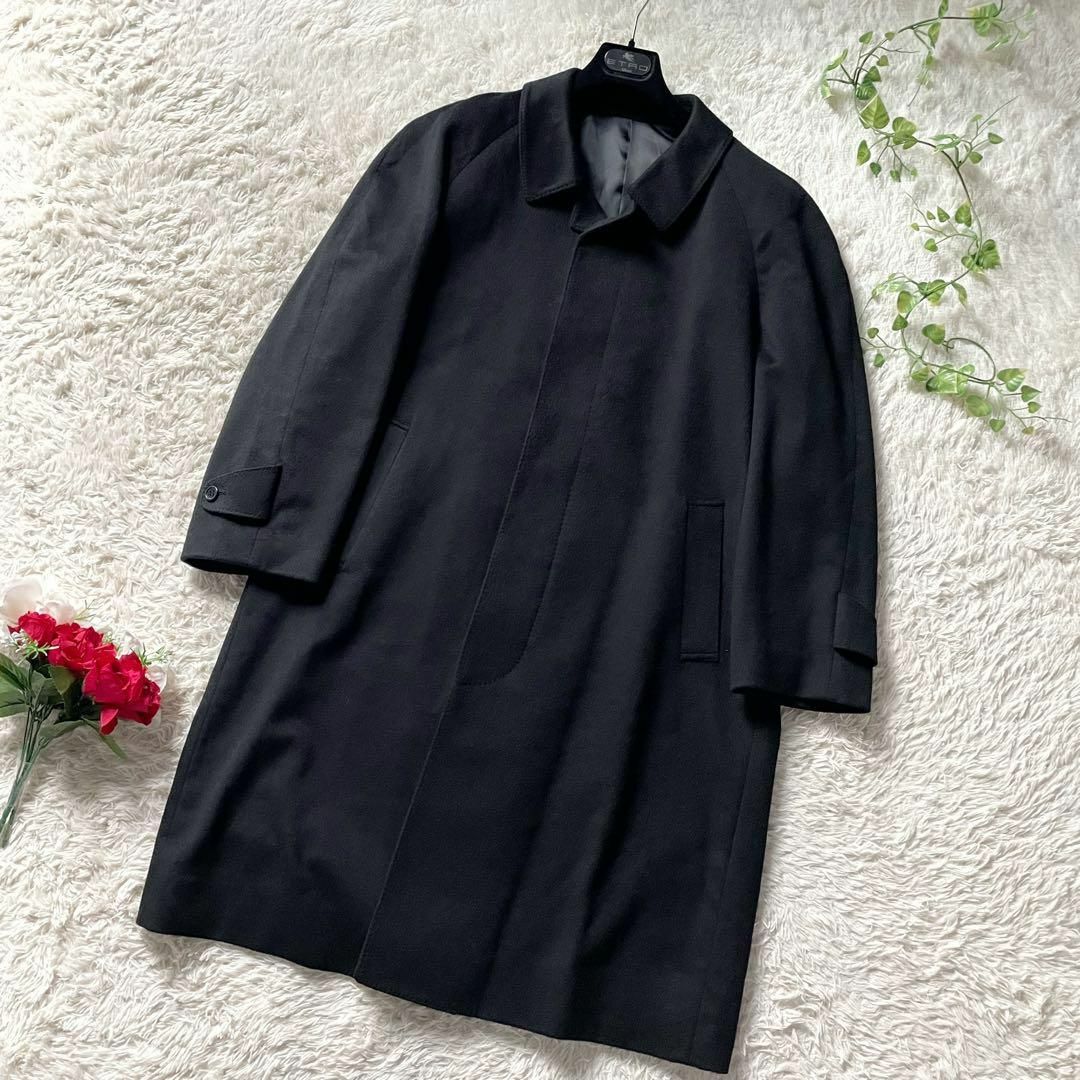 ステンカラーコート カシミヤ100% 比翼タイプ バルマカーンコート 黒 M