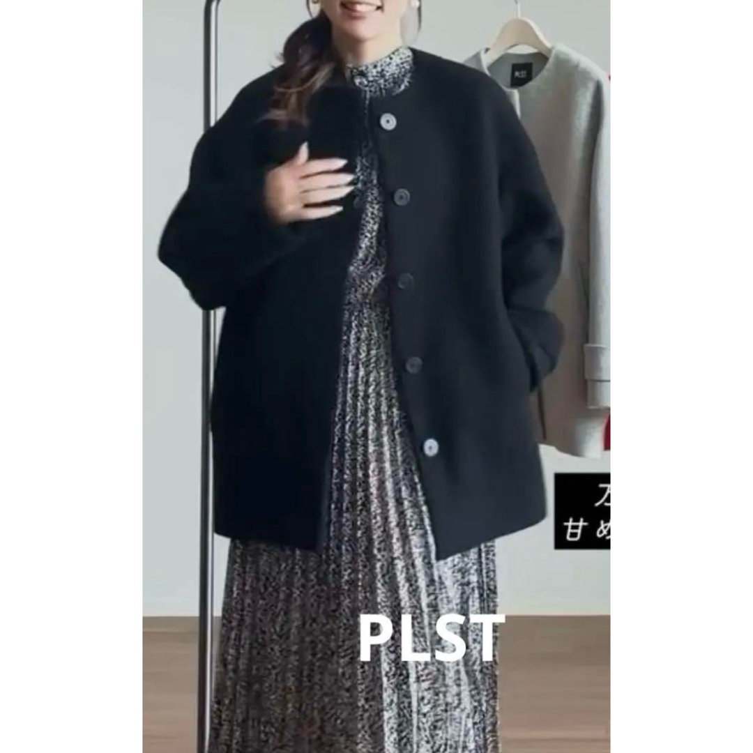 PLST - PLST マンテコノーカラー ハーフコート ブラックの通販 by