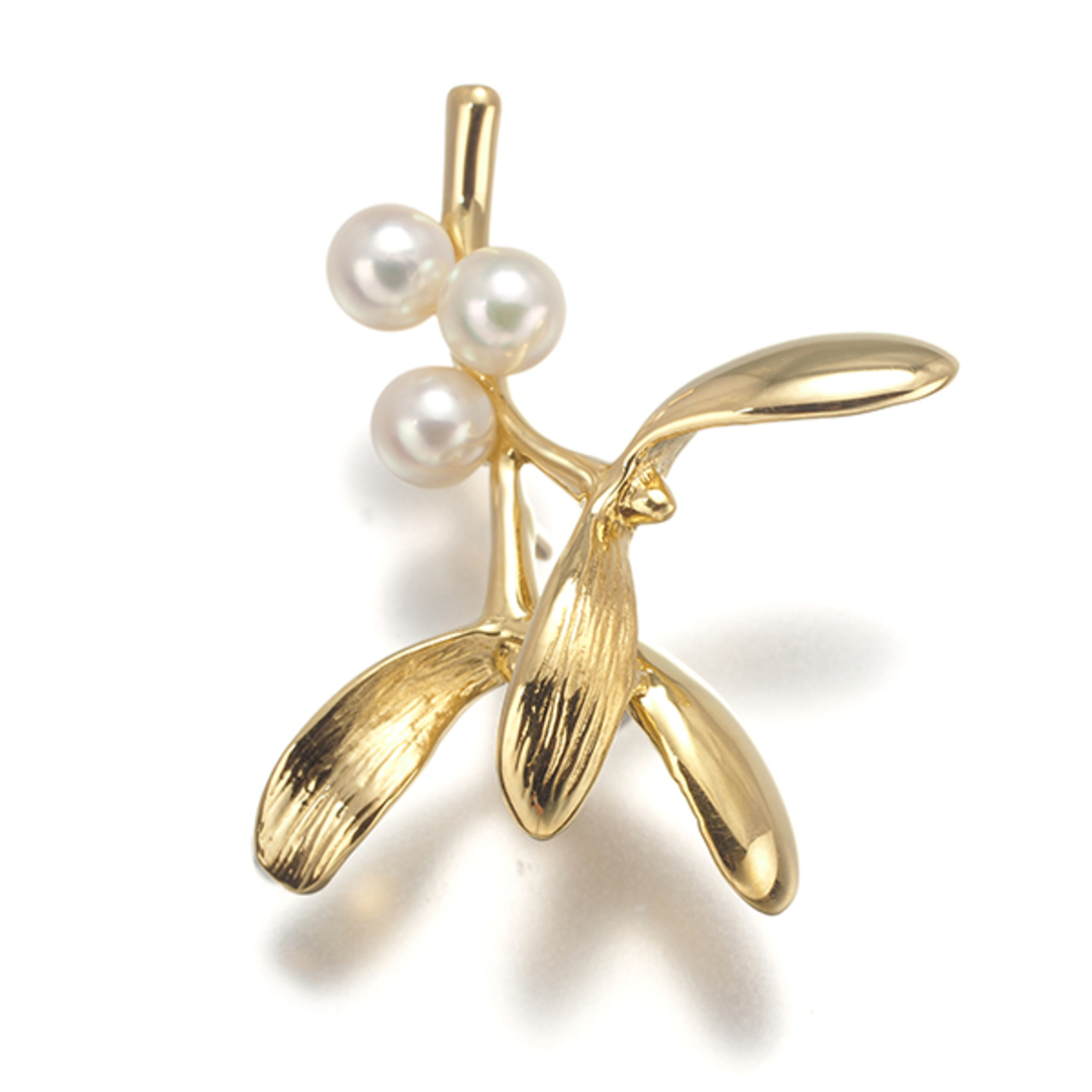 MIKIMOTO - ミキモト ブローチ ベビーパール 真珠 3.8mm リーフ ピン