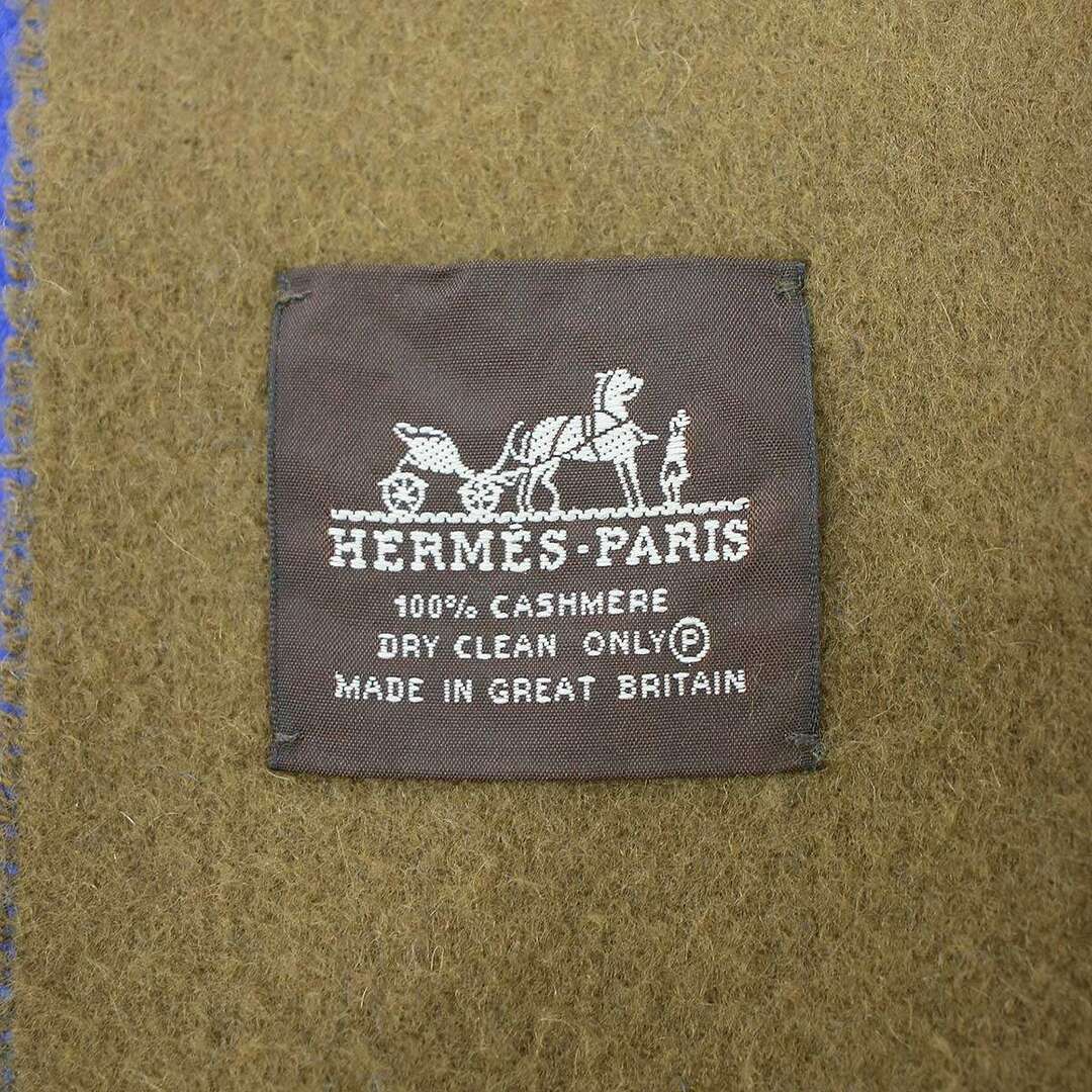 HERMES - HERMES エルメス ロゴ刺繍 バイカラーカシミヤフリンジ