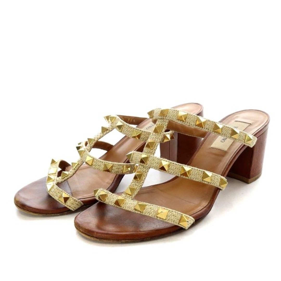 ヴァレンティノガラヴァーニ スタッズ サンダル ミュール ベージュ22.5