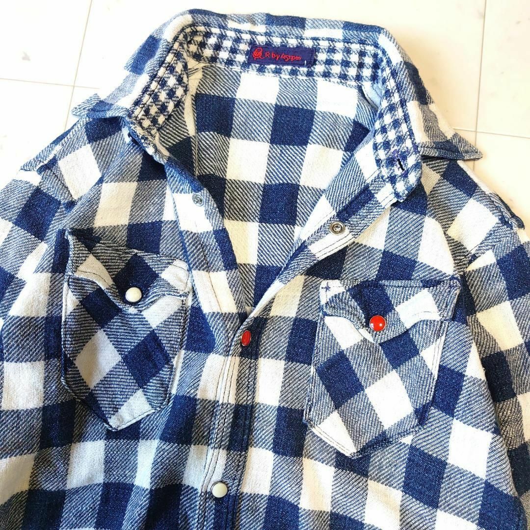 45rpm - R by 45rpm インディゴ染め チェック R刺繍 長袖シャツ 1