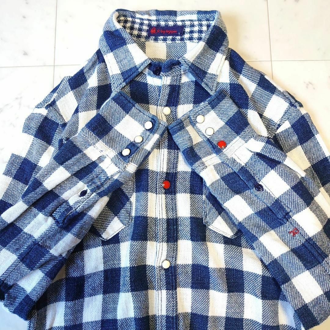 45rpm - R by 45rpm インディゴ染め チェック R刺繍 長袖シャツ 1