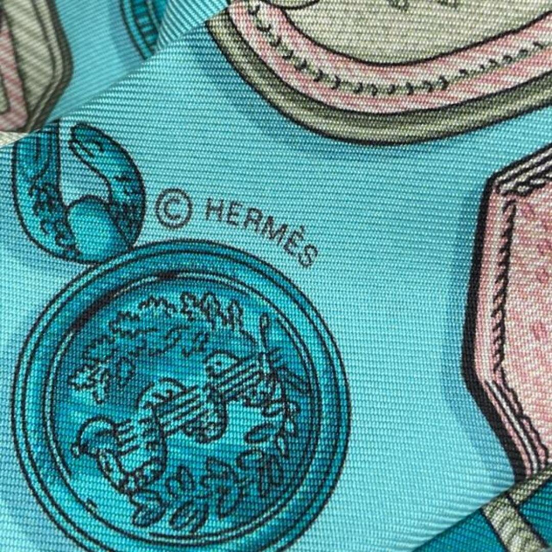 エルメス HERMES スカーフ ライトブルー×グリーン×マルチ CHASSE EN