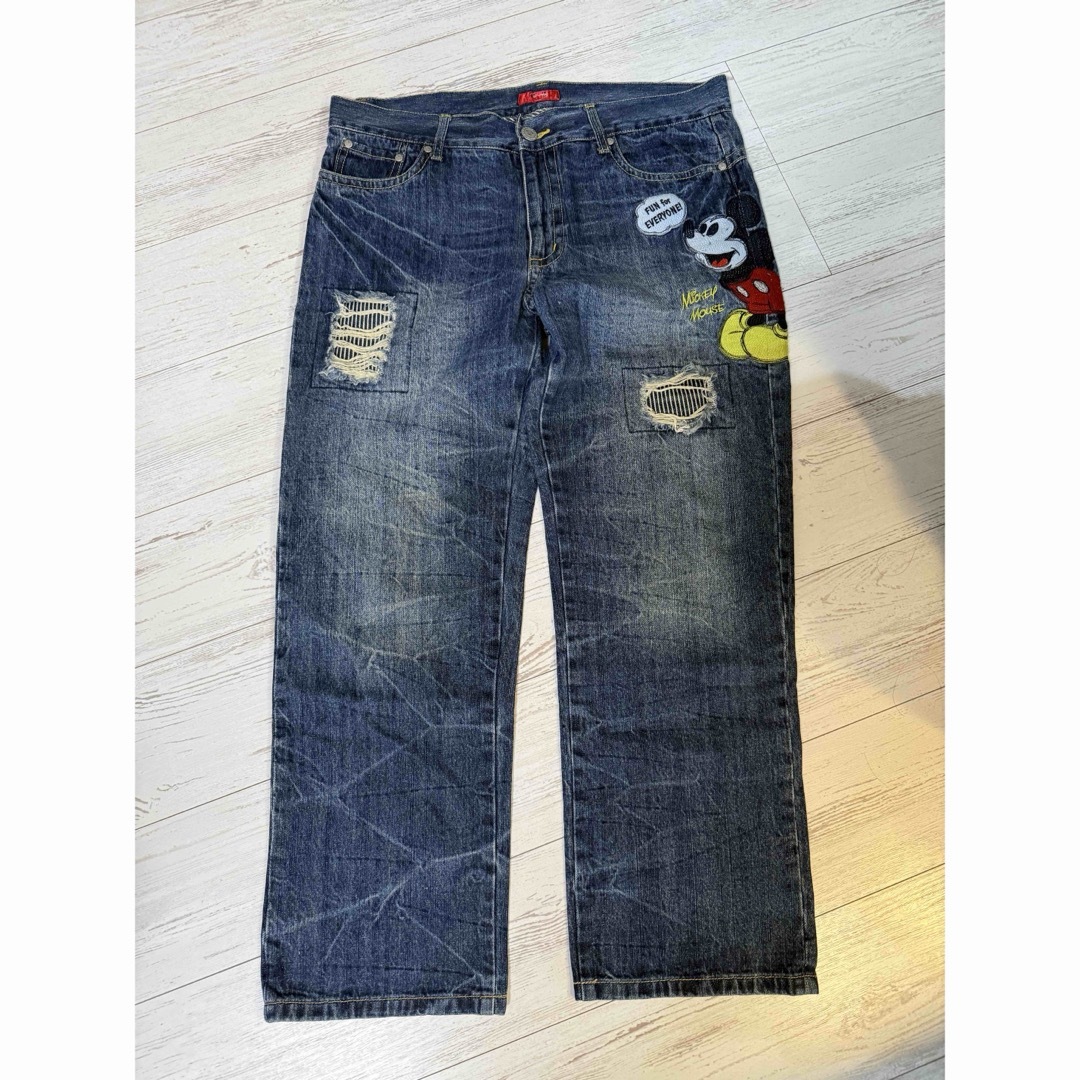 Disney - ディズニー 希少ミッキーマウス刺繍ダメージデニムパンツの