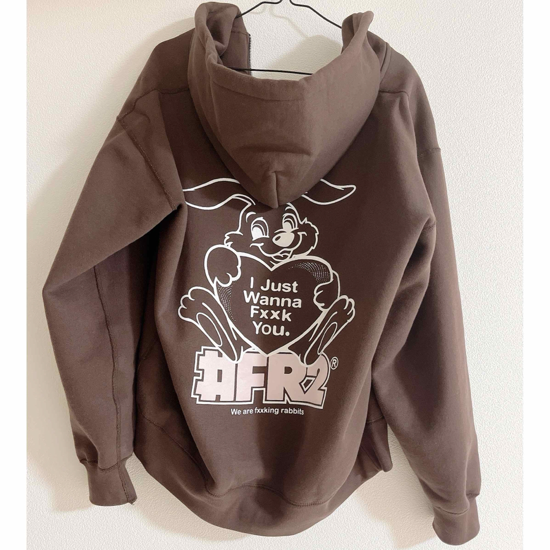 激レア・L】FR2 くすみカラー 両面刺繍ロゴ パーカー ウサギ 黒系