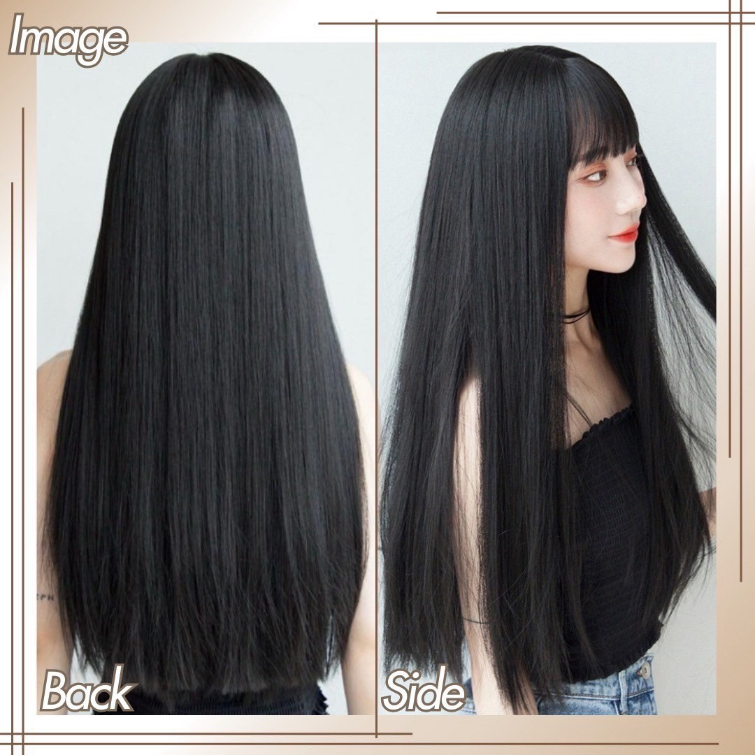 ウィッグ フルウィッグ ロング ストレート 黒髪 ブラック 韓国の通販