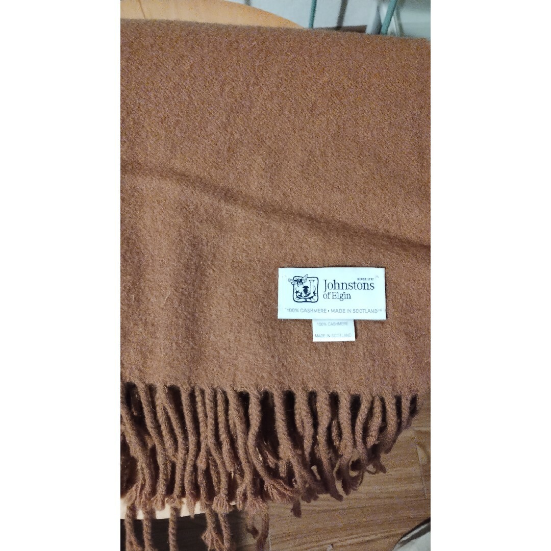 ジョンストンズオブエルガン 大判ストール ダークキャメル カシミヤ100