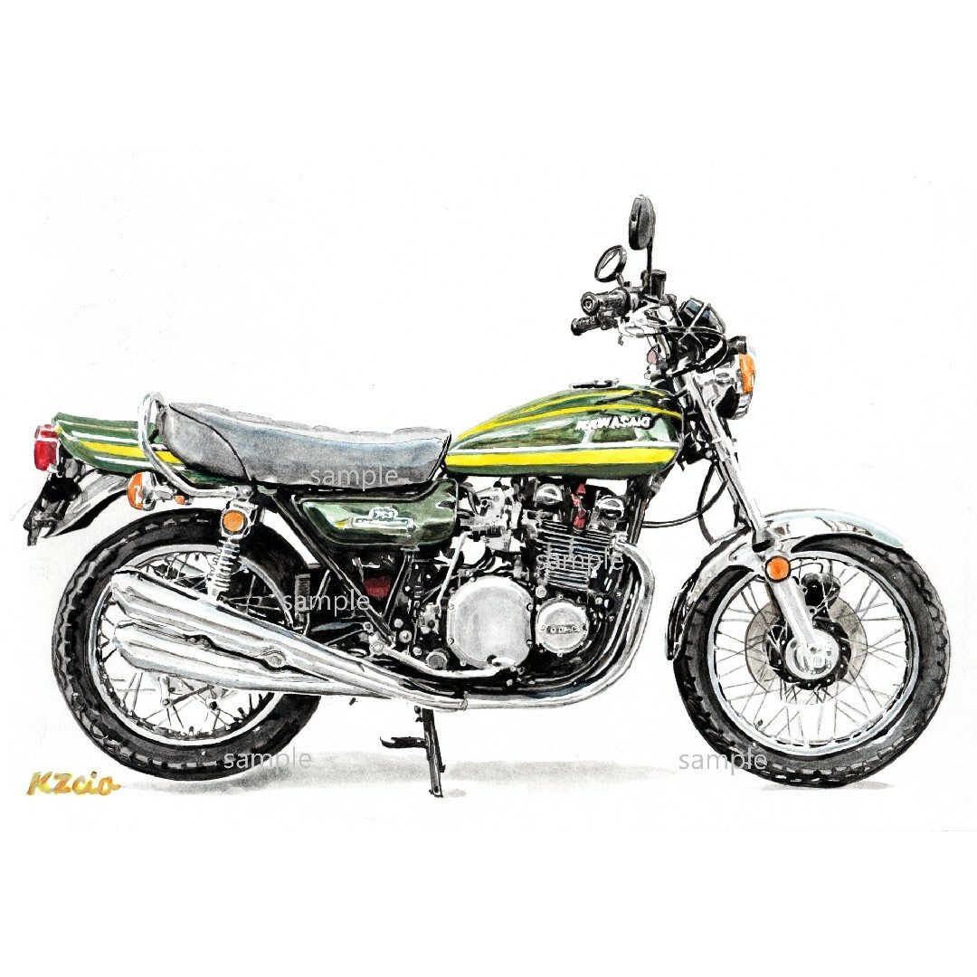 カワサキ - カワサキ Z2 タイガー 水彩画 バイク イラスト インテリア