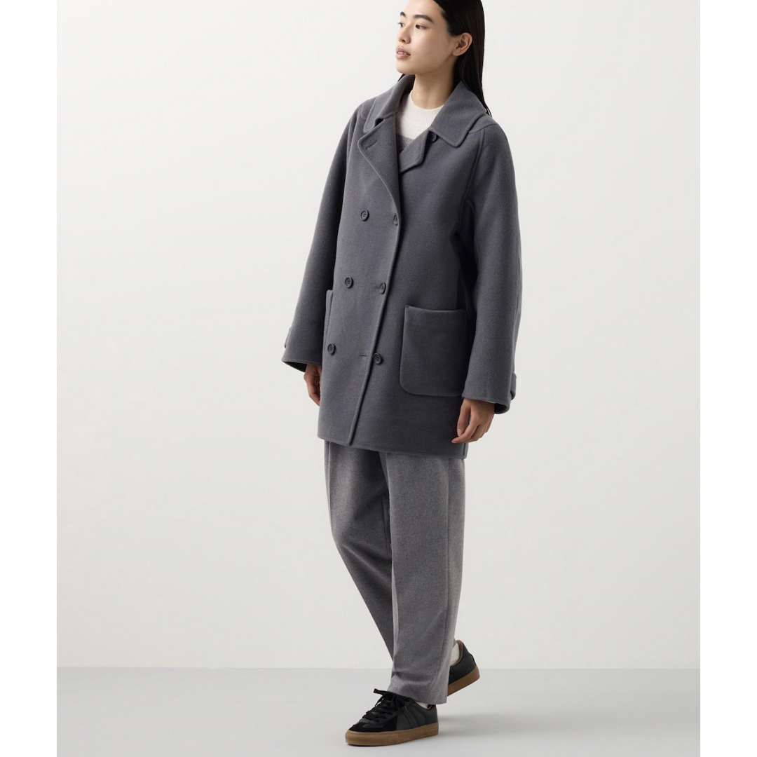 UNIQLO - ユニクロ コトニエ ダブルフェイスハーフコート ネイビーの