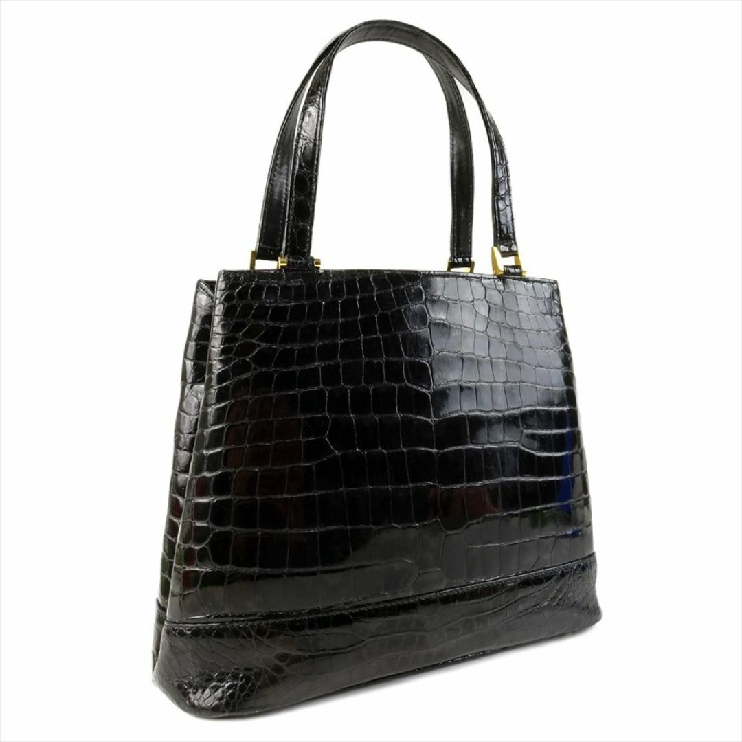 クロコダイルレザー ハンドバッグ 黒 ブラック ツヤ有 フォーマル