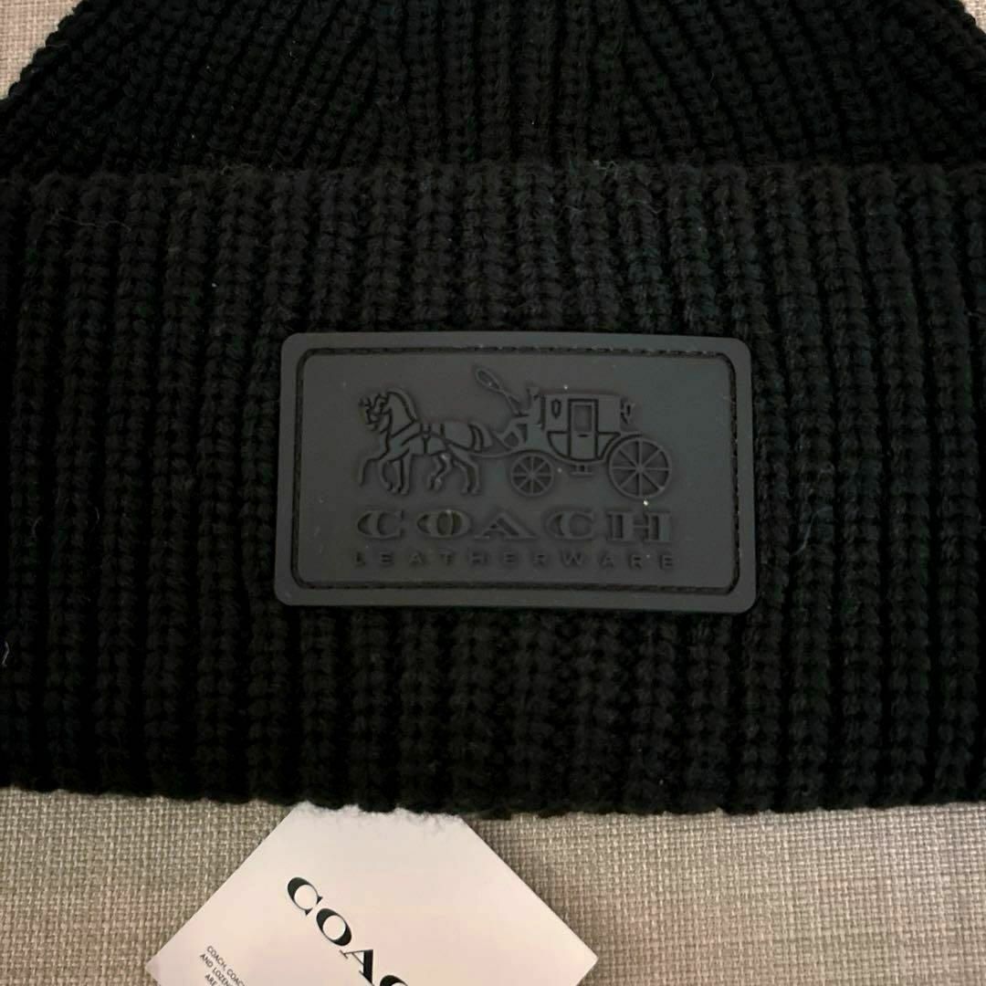 COACH - 【新品】COACH コーチ ニット 帽子 ビーニー 黒の通販 by
