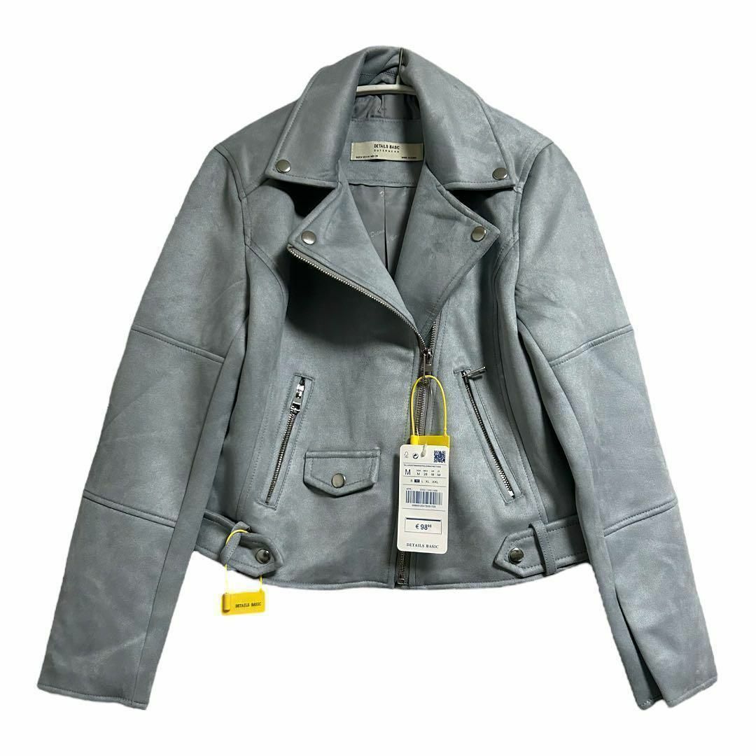 新品】ライダースジャケット レディース M アウター グレー フェイク
