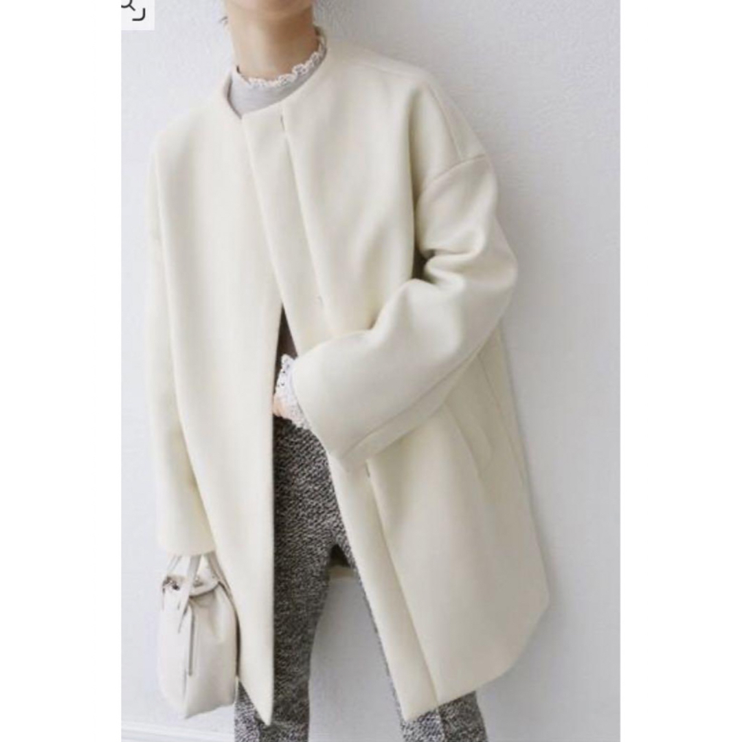 IENA - IENA ボトルネックトラペーズコート ホワイト 38の通販 by