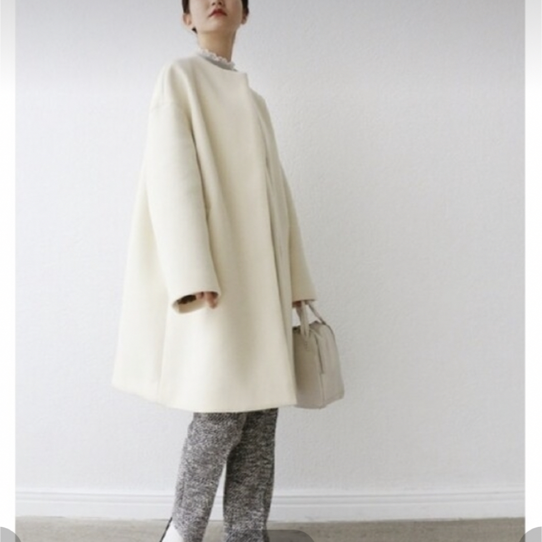IENA - IENA ボトルネックトラペーズコート ホワイト 38の通販 by