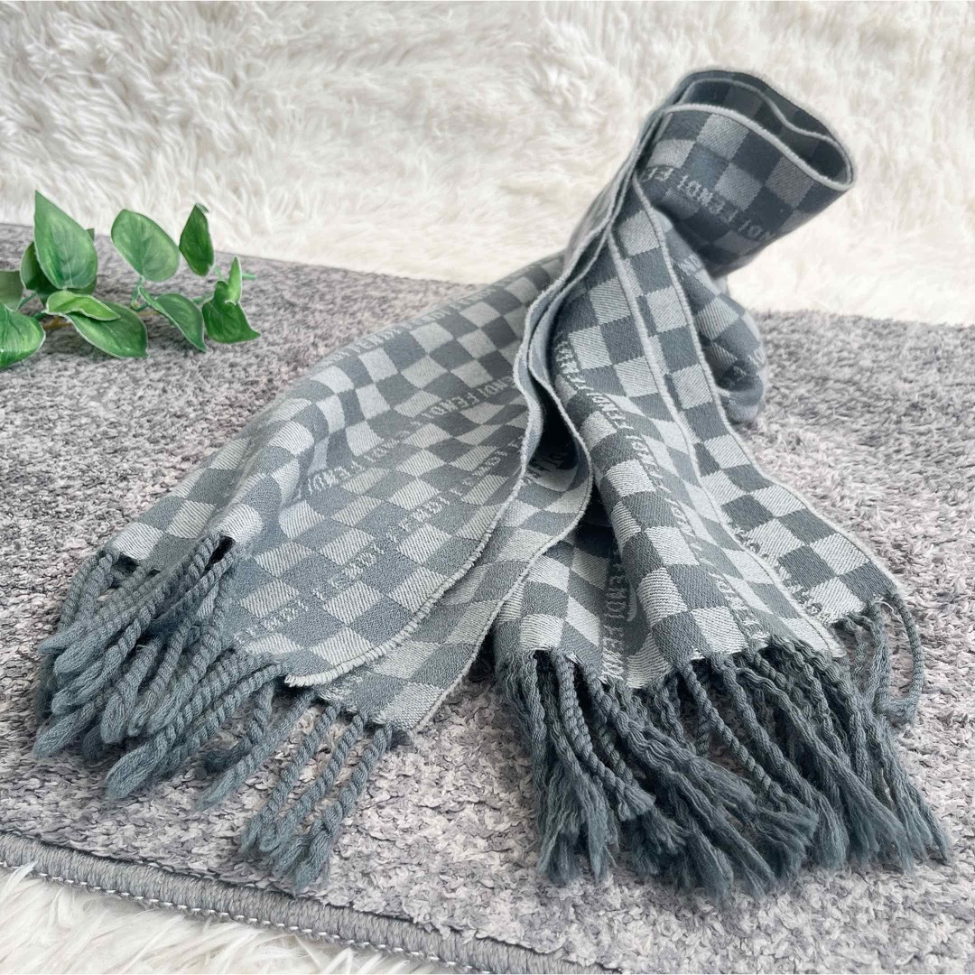 FENDI - イタリア製 フェンディ マフラー チェック柄 ロゴ入り