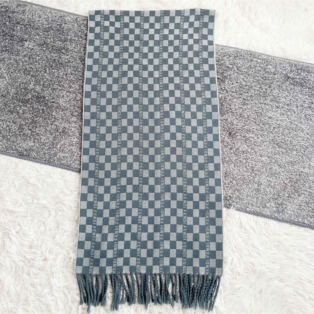 FENDI - イタリア製 フェンディ マフラー チェック柄 ロゴ入り