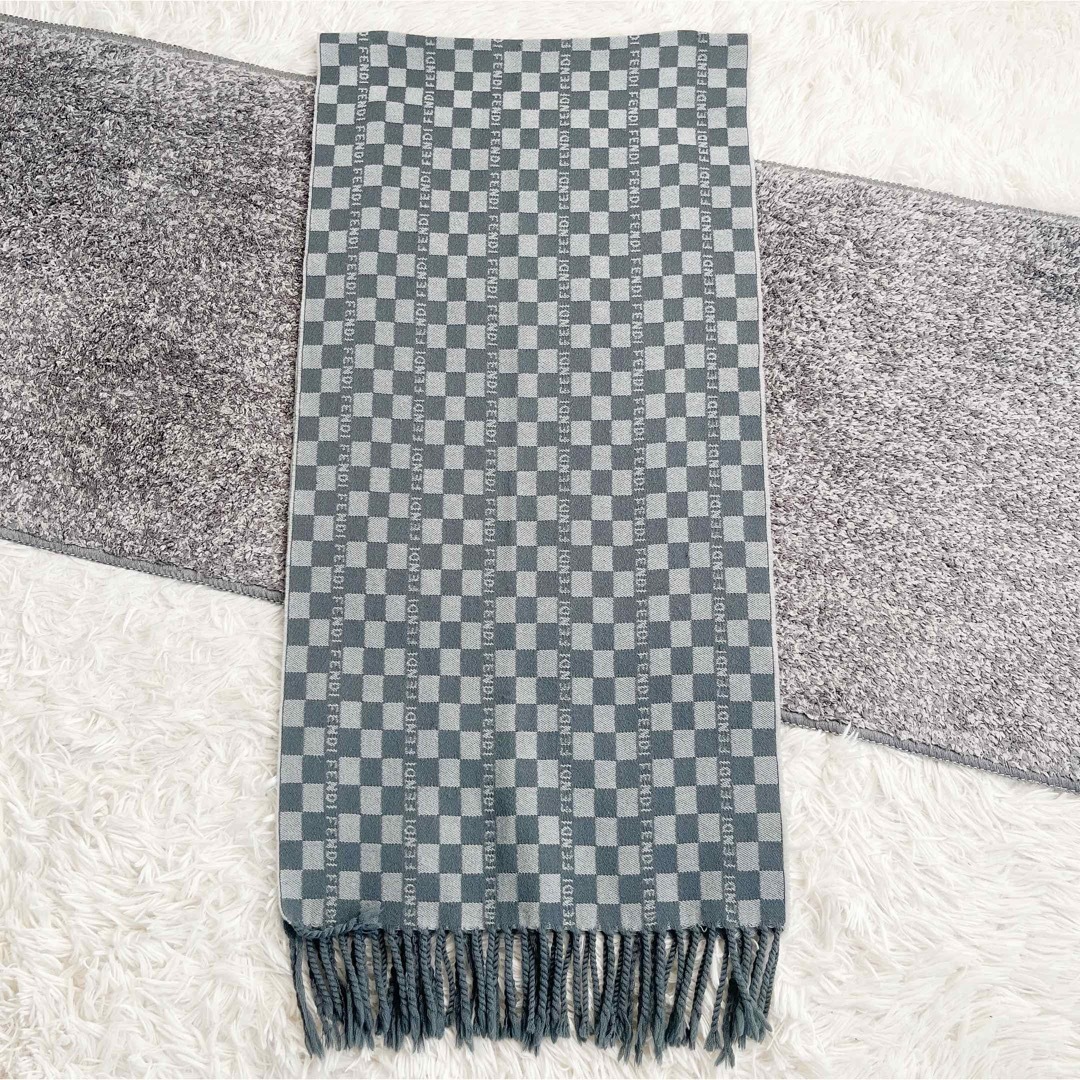 FENDI - イタリア製 フェンディ マフラー チェック柄 ロゴ入り