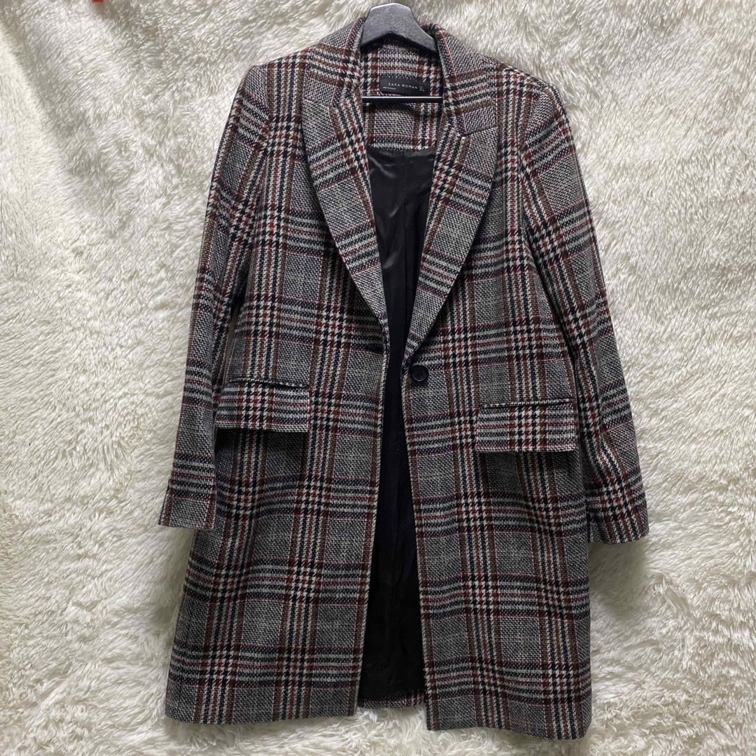ZARA - 美品 ZARA WOMAN ザラ チェスターコート チェック柄 Lサイズの