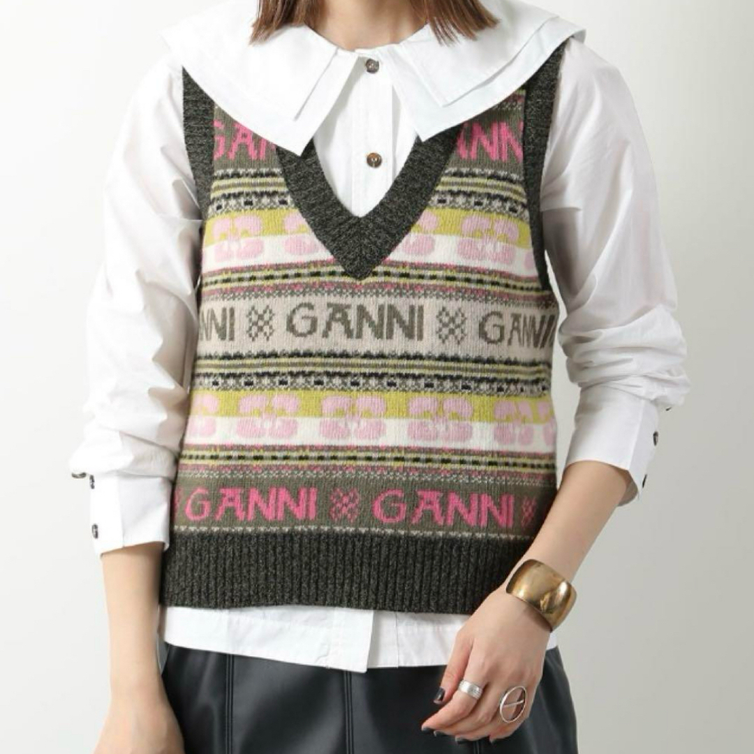 GANNI ニットベスト ピンク グレー