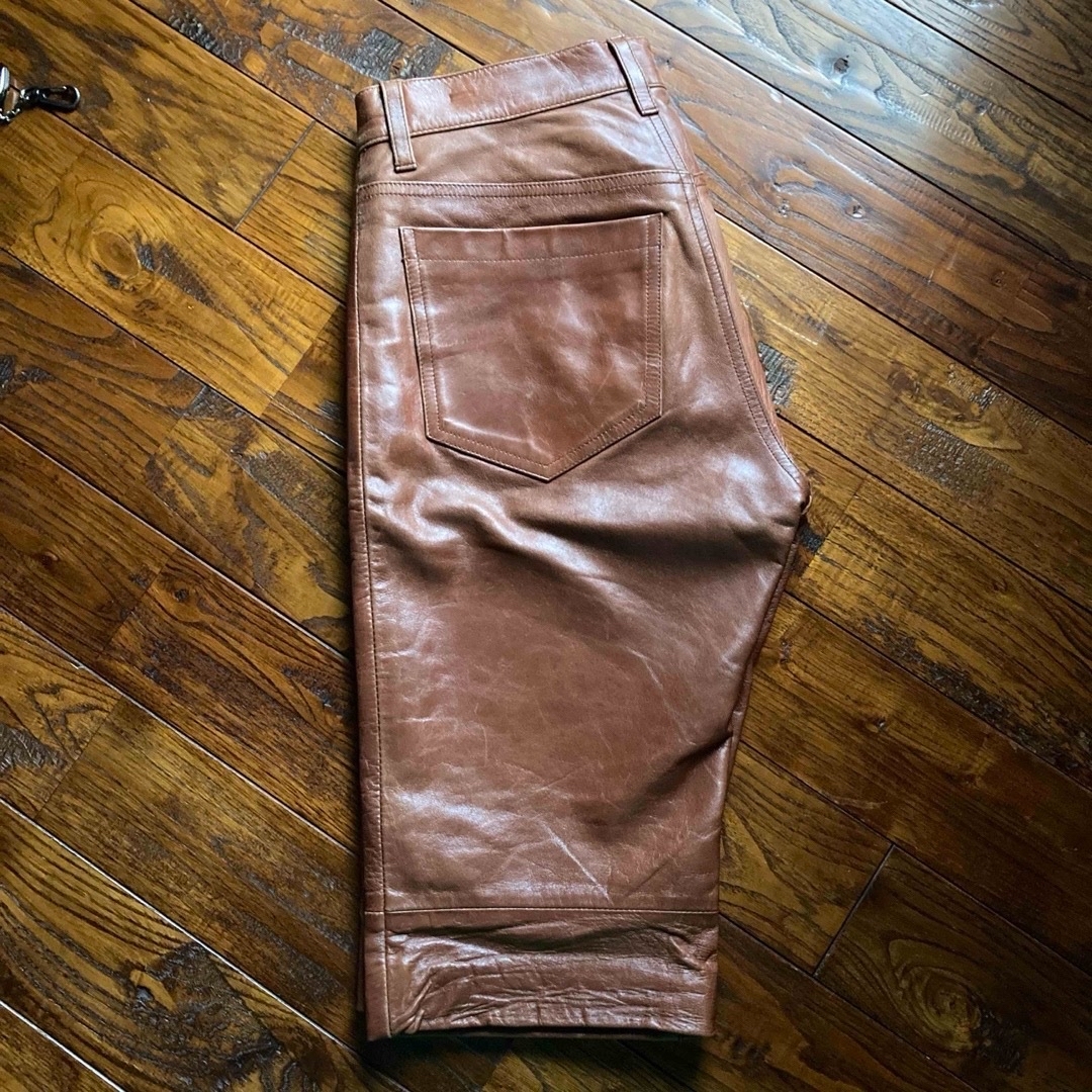 希少！90s 羊革 レザーパンツ ハーフパンツ ブラウン オールド