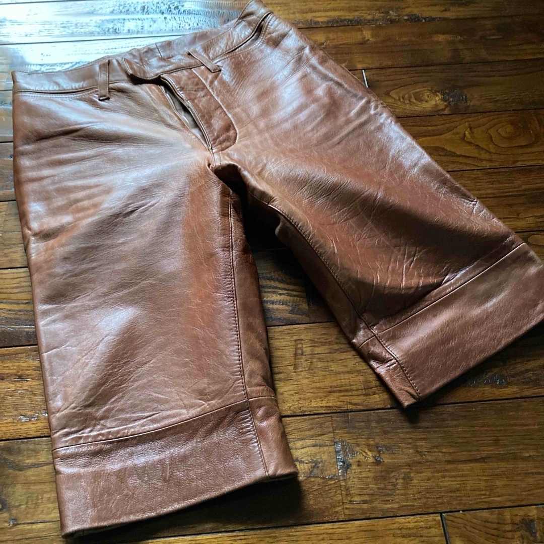 希少！90s 羊革 レザーパンツ ハーフパンツ ブラウン オールド