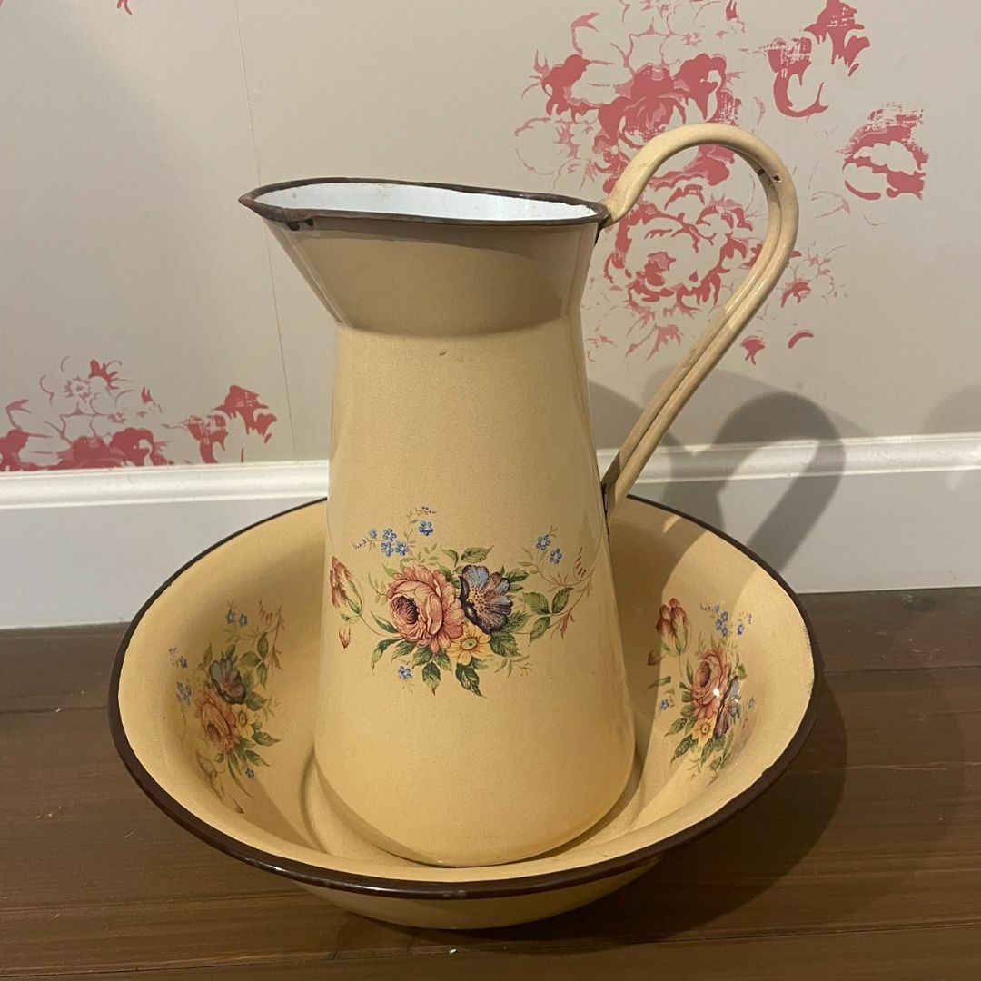 フランスアンティーク ボウル&ジャグ セット ホーロー ブロカント