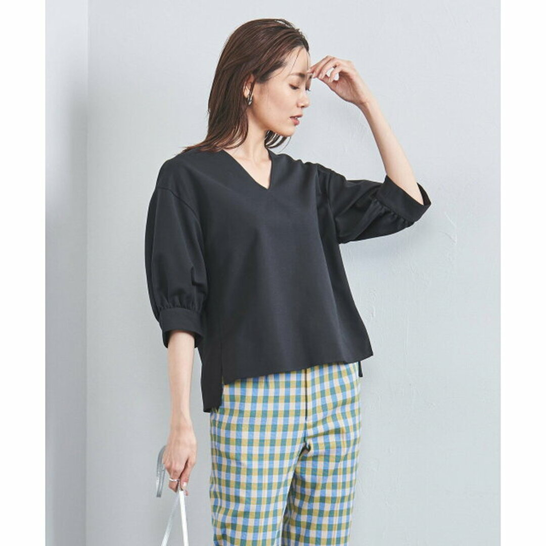 UNITED ARROWS - 【NAVY】【S(36)】Vネック パフスリーブ ブラウス OX