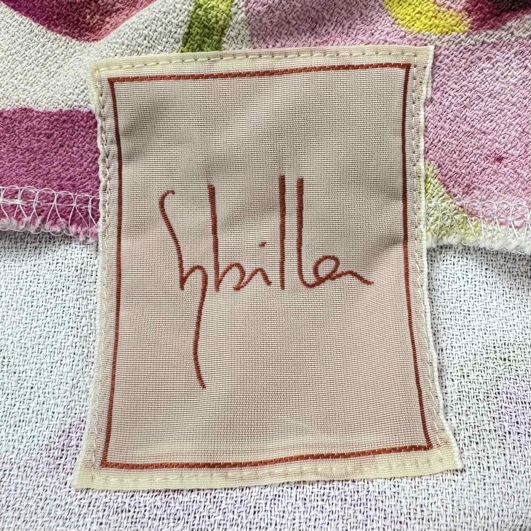 シビラ ワンピース フレア ボタニカル柄 ミディ丈ピンク マルチカラー