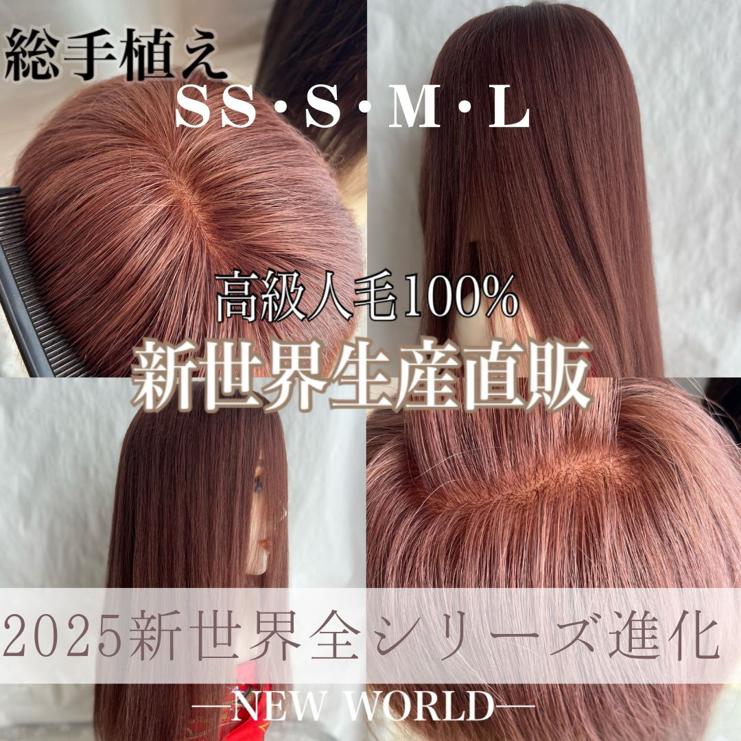 Sサイズ 新世界 ダークブラウン ロング 人毛100% 総手植 ウィッグ S