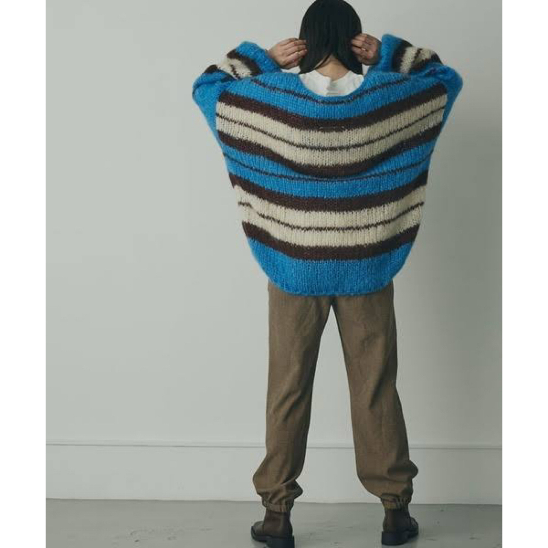 mici - mici モヘアニット ボーダー ブルー オーバーサイズ 2528の通販