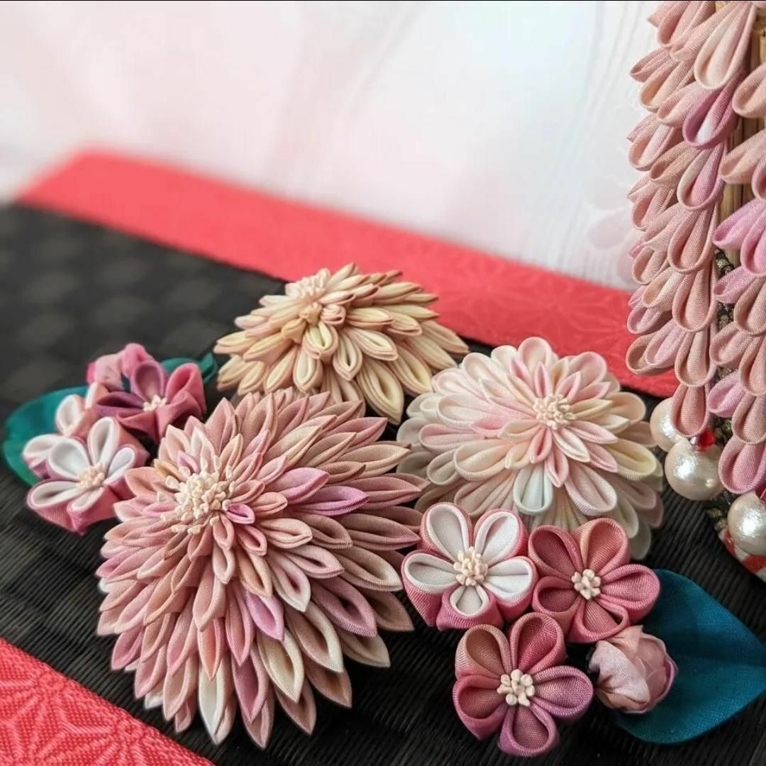 つまみ細工髪飾りブルー×青成人式 和装 着物 七五三 結婚式 卒業式