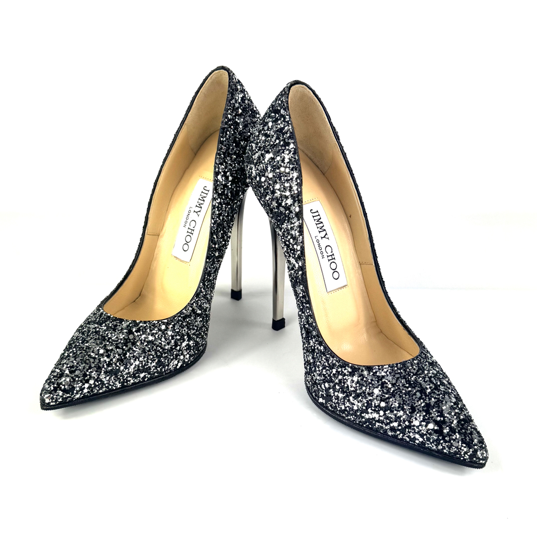 ジミーチュウ JIMMY CHOO グリッター パンプス ブラックラメ26.0 中古