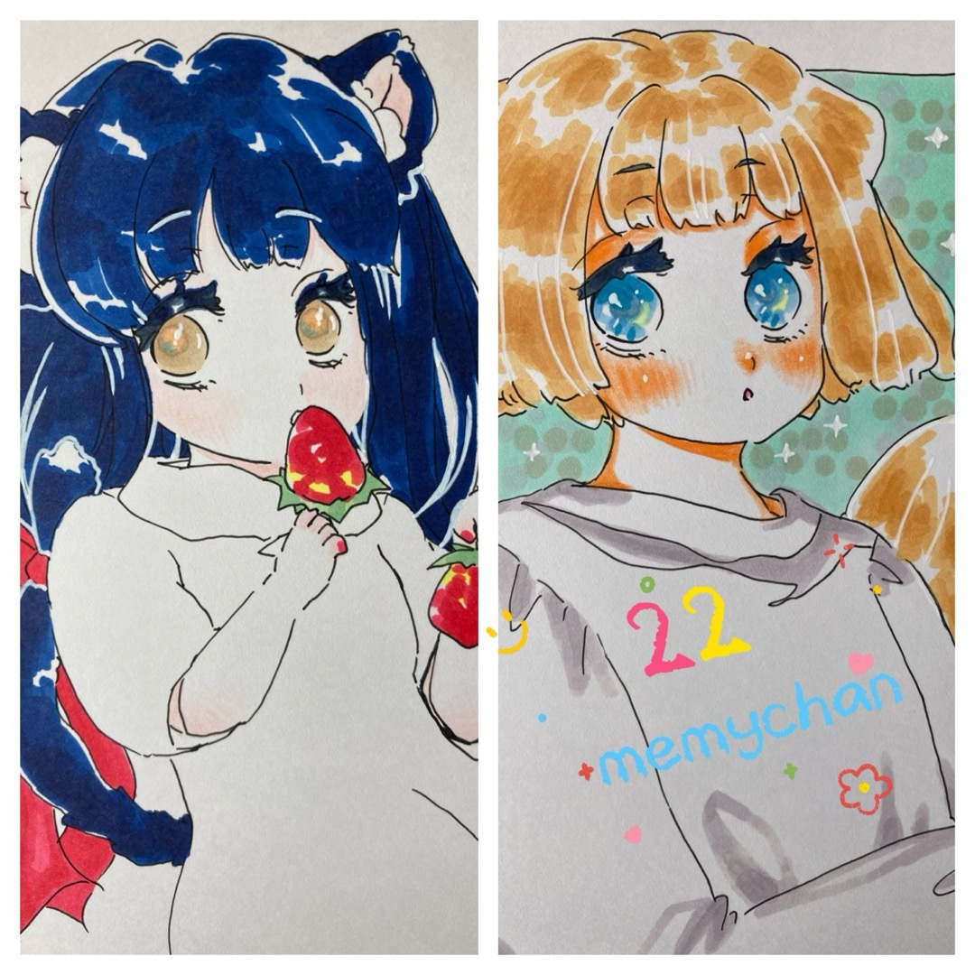 22＊ 手描きイラスト オリジナル 創作 ハガキサイズの通販 by memye