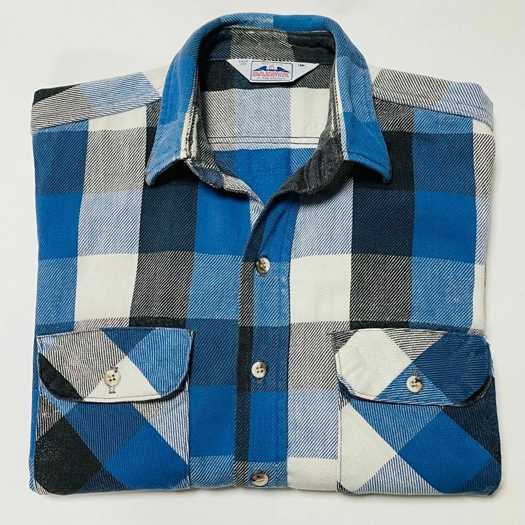 Dakota - 80's DAKOTA BY FIVE BROTHER 青黒白チェックネルシャツの