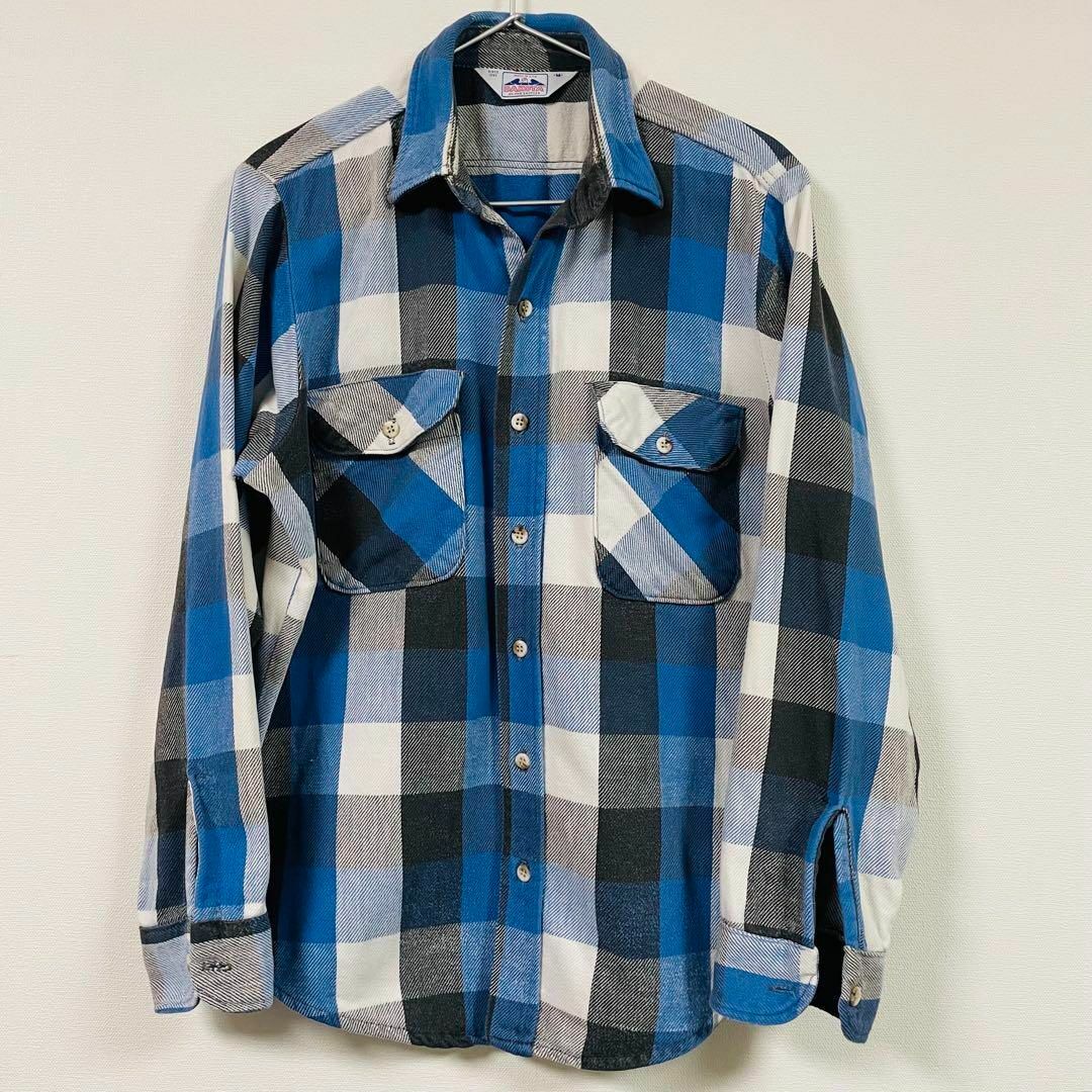 Dakota - 80's DAKOTA BY FIVE BROTHER 青黒白チェックネルシャツの