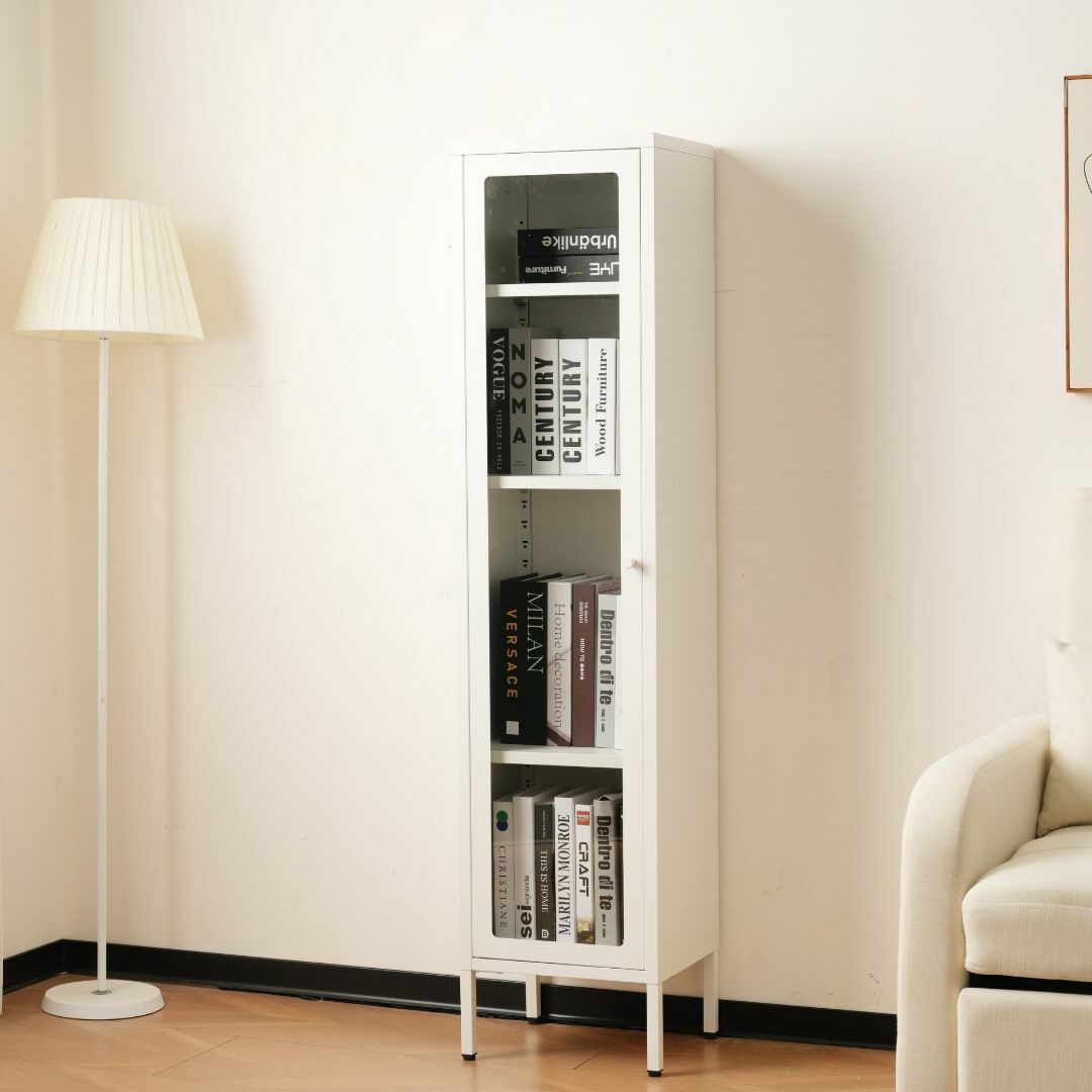 ホワイト キャビネットスリム リビング収納 幅35*奥行30*高さ150CMの