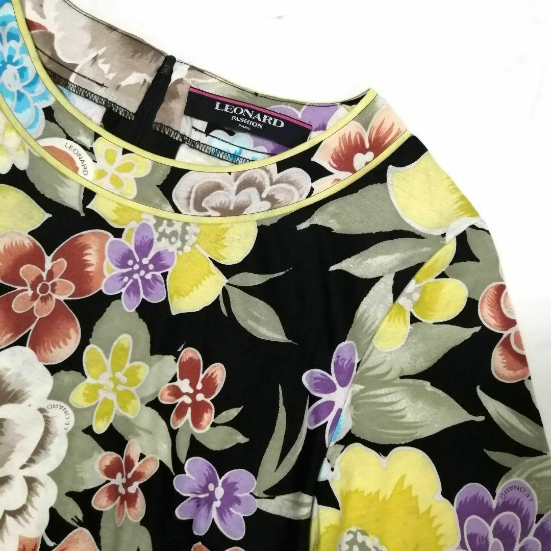 極美品✨レオナール 半袖カットソー 総柄 花柄 トリム LL トップス