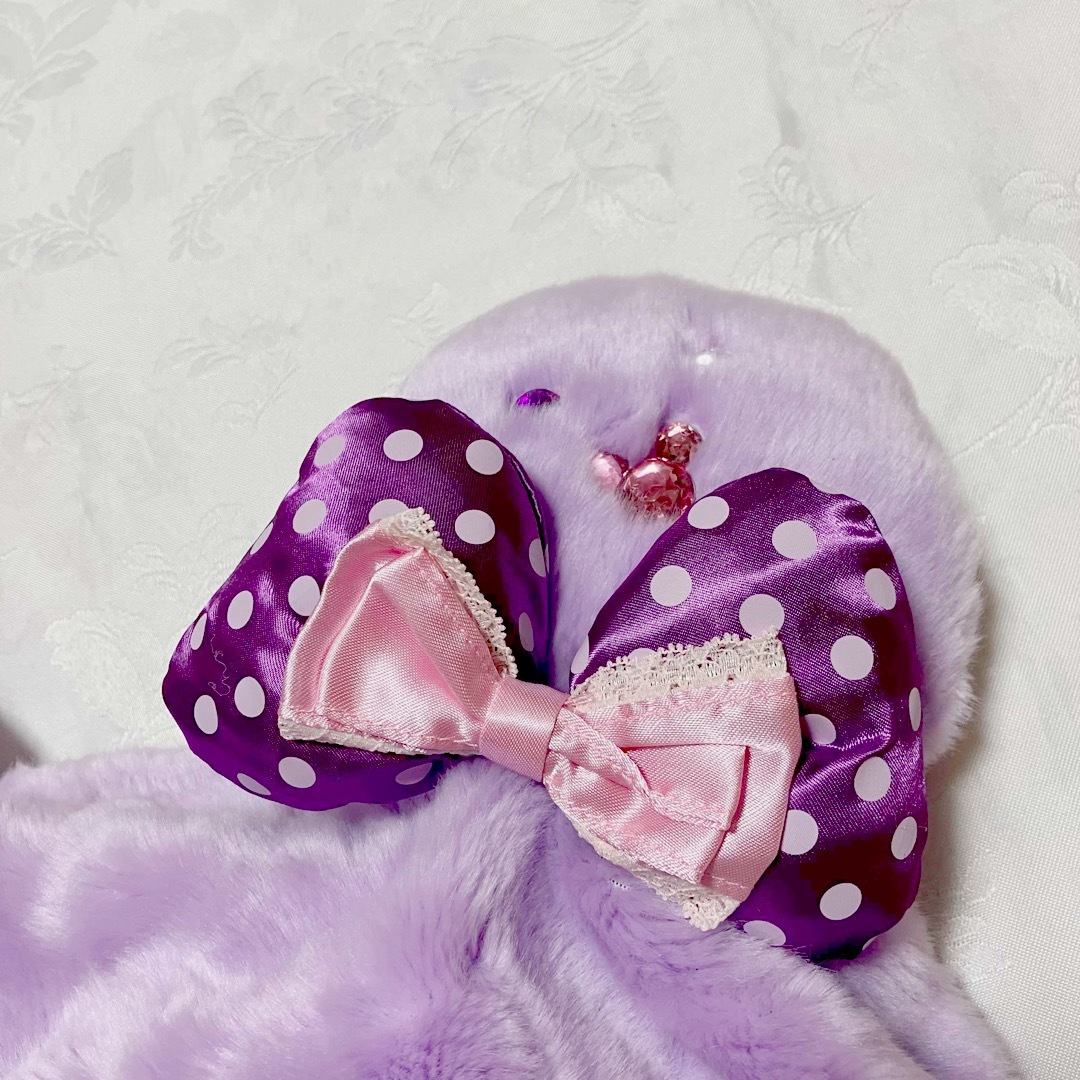 ディズニー ミニー 黒 ピンク 水玉 リボン ファンキャップ ビジュー