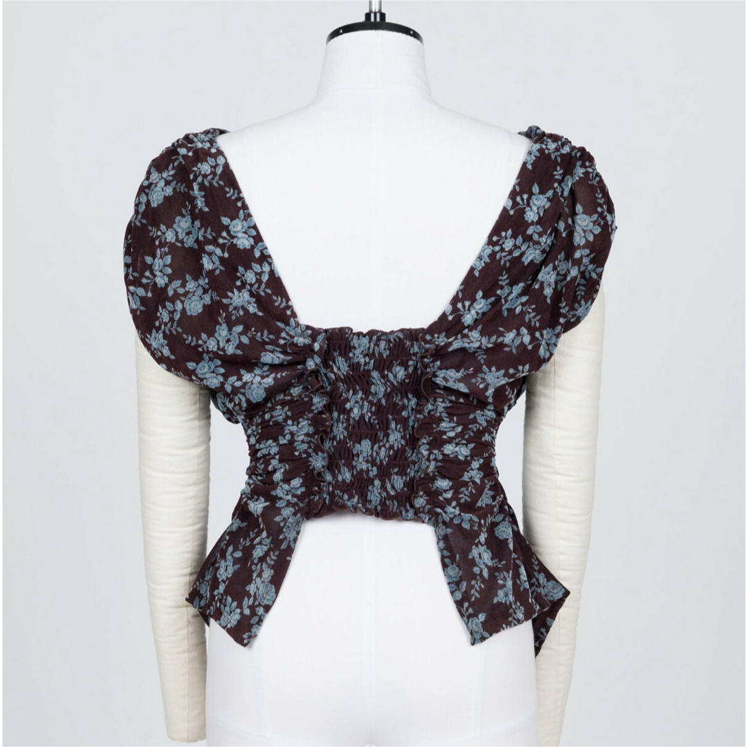 fetico ROSE VELVET TULLE SHIRRING TOP