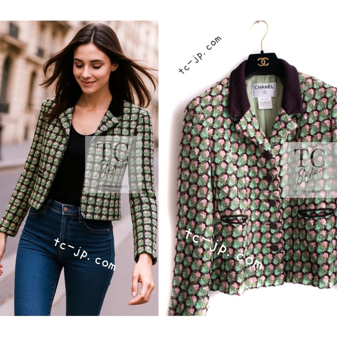 CHANEL - シャネル ジャケット CHANEL グリーン ピンク フローラル