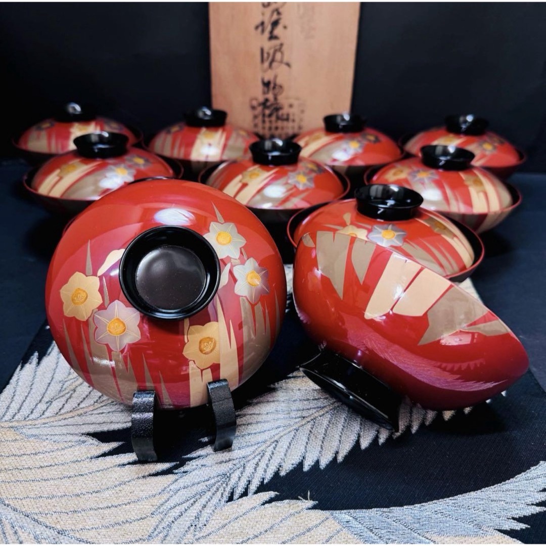 漆器 輪島塗 木製 蓋付椀 お煮物椀 吸物椀 9客 漆器 輪島塗 木製