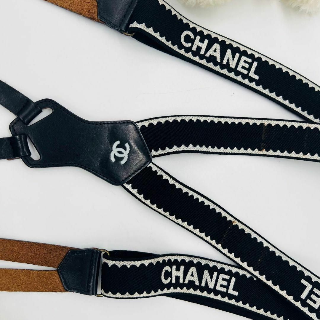 シャネル ロゴ ココマーク ユニセックス サスペンダー ブラック キャンバス