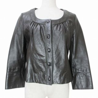 LAUTREAMONT 羊革レザージャケット ノーカラー ブラウン Lサイズ