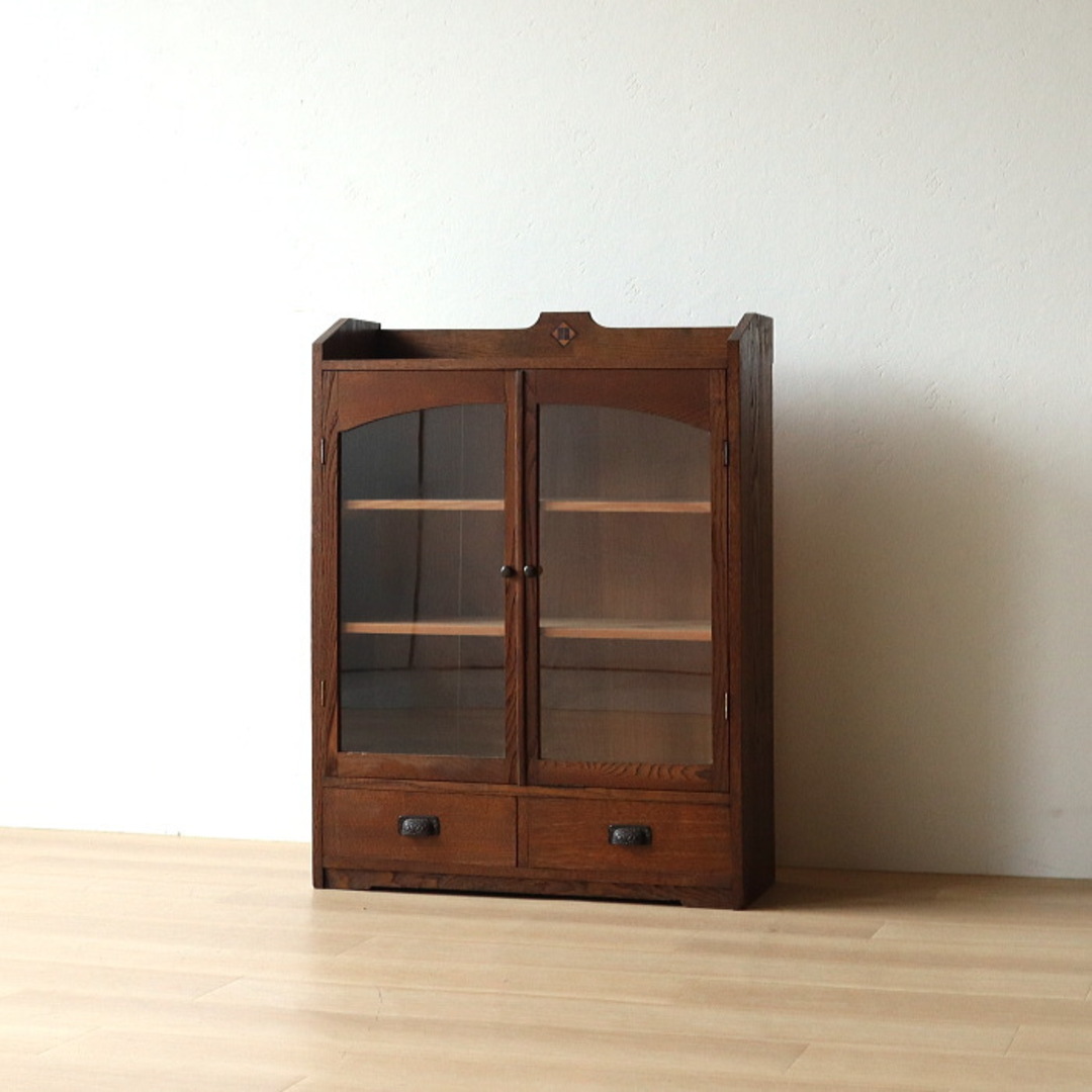 天然木 書類棚 古い ガラス製 摘み 小引き出し 8杯 小ぶり レター