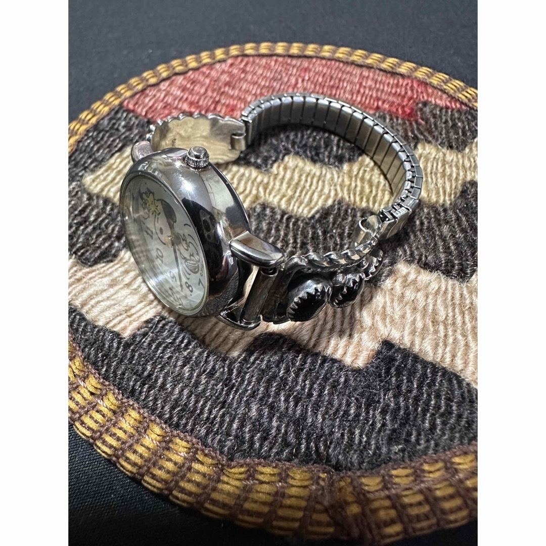 INDIAN JEWELRY - ナバホ族RB作オニキスシルバー腕時計 スヌーピー