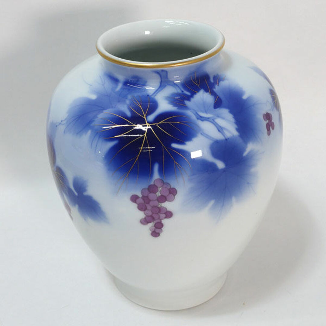 深川製磁 ◇【花器】深川製磁/金彩染葡萄絵 花瓶 華道具 インテリア