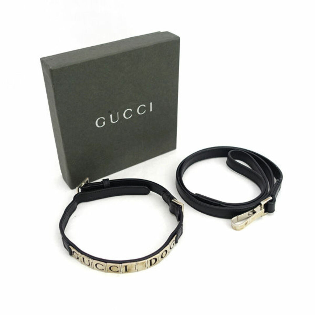 GUCCI - GUCCI / グッチ □犬用 首輪&リード レザー ブラック シルバー