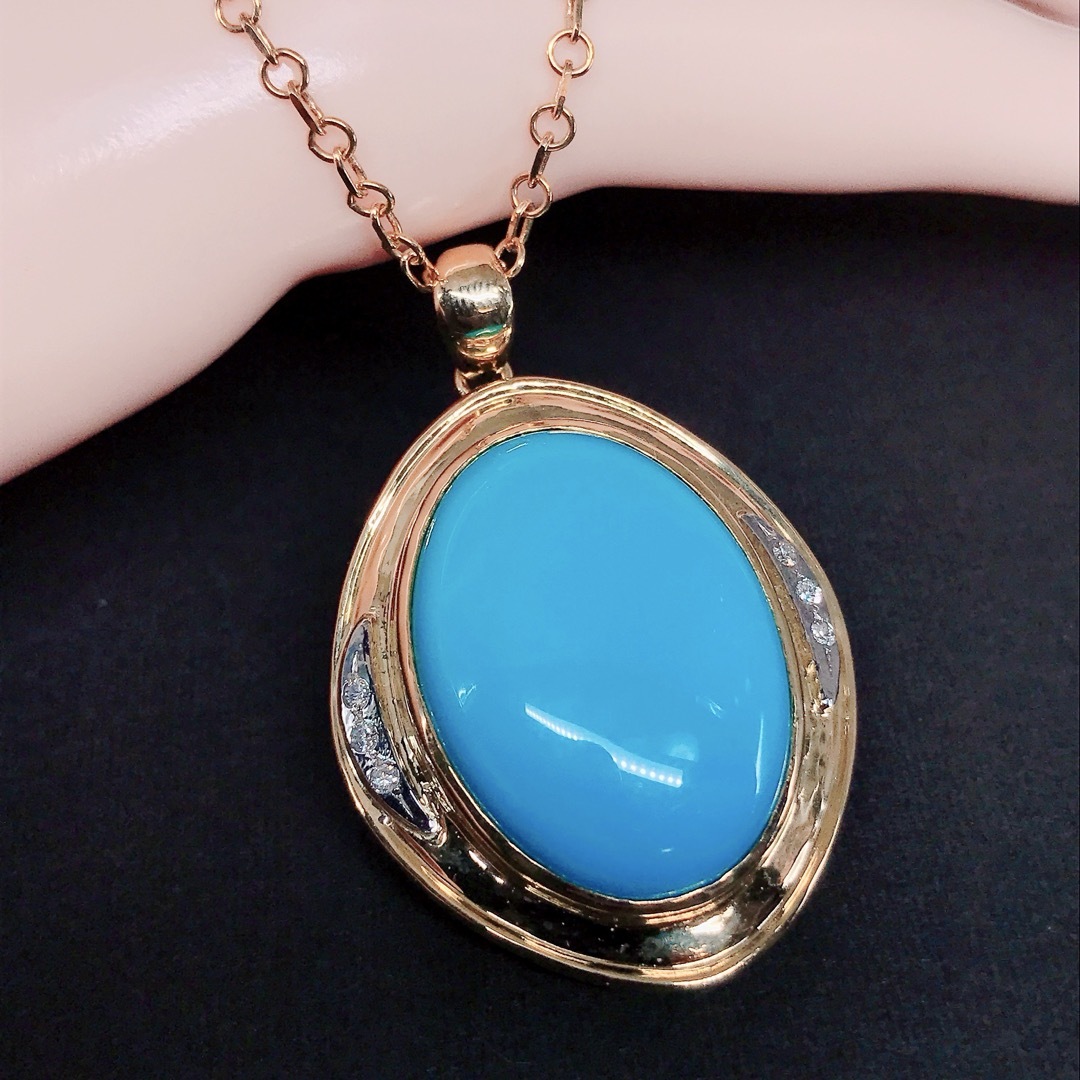 k18/pt850ターコイズトルコ石ダイヤモンドペンダントップ