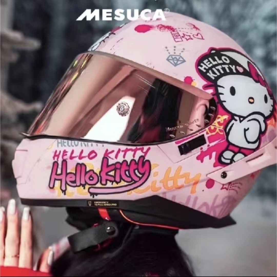 Hello kittyキャラクターフルフェイスヘルメットピンクレンズバイクヘ